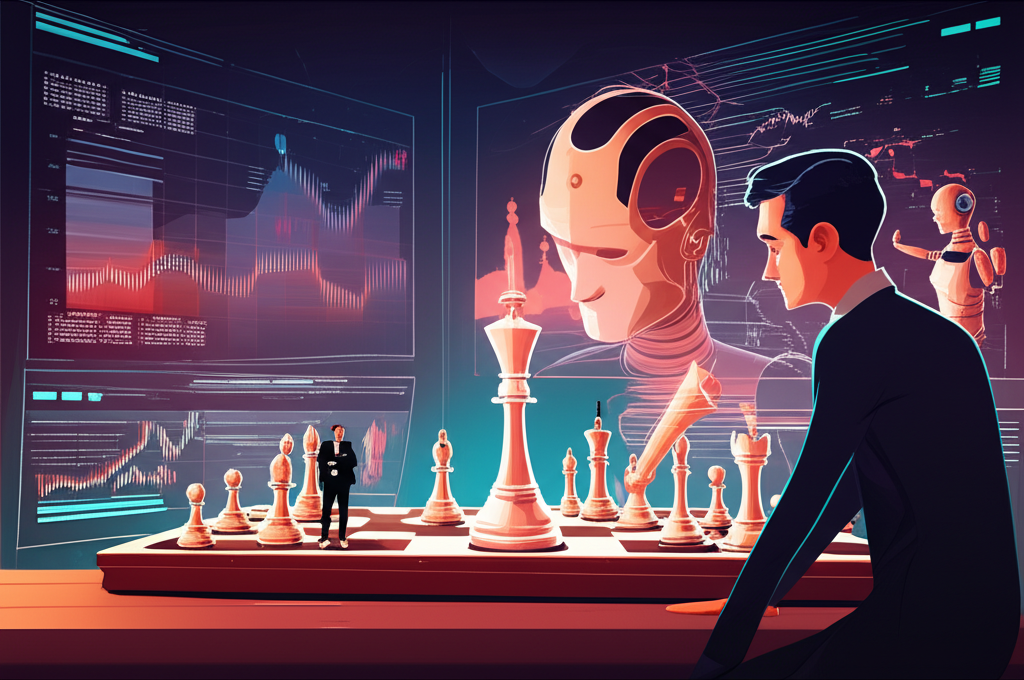 AI機器人分析金融數據圖表,Todd Gordon在市場波動中策略佈局如國際象棋