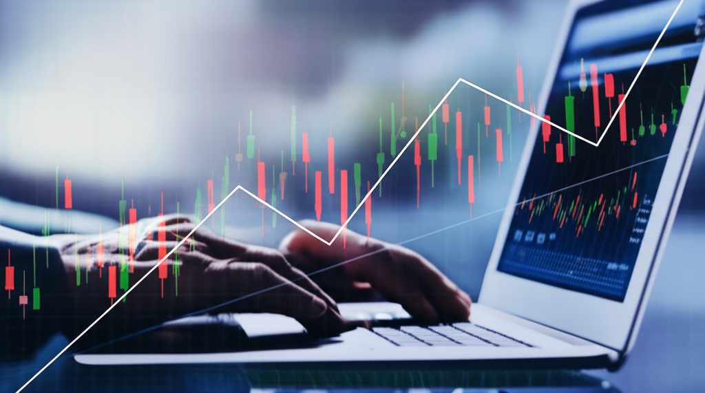 Trader with laptop forex chart illustration