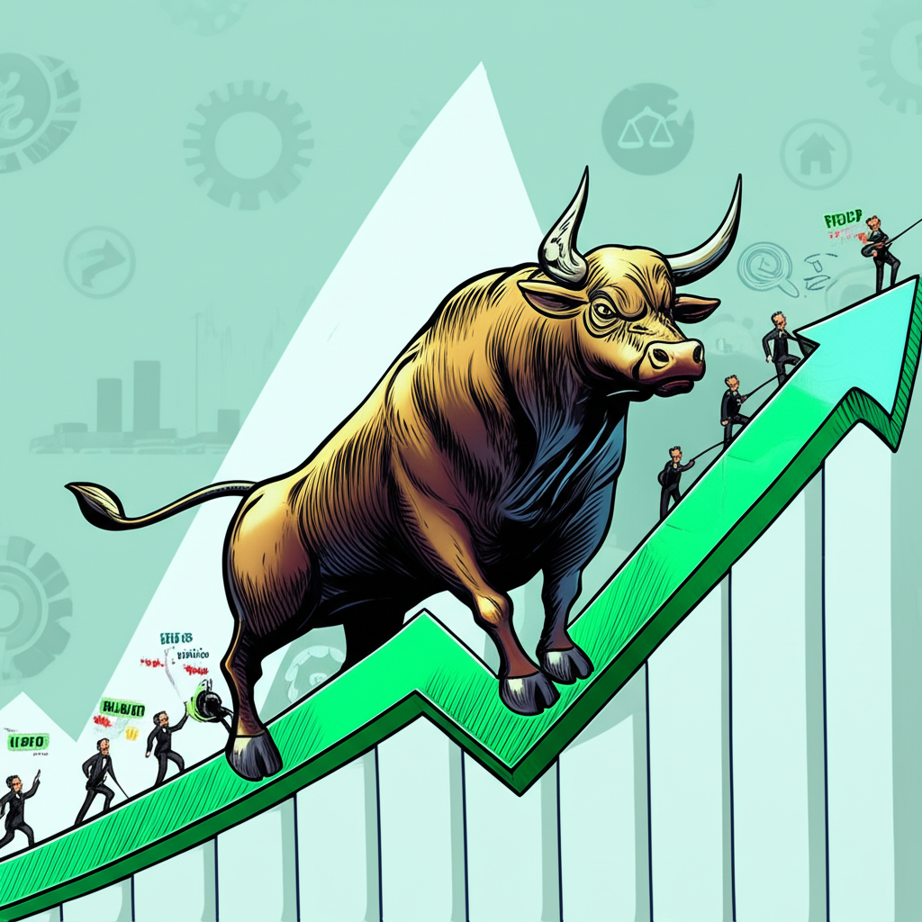 堅韌公牛站穩上漲股市圖表,投資人趁低買進特斯拉與Palantir的策略場景