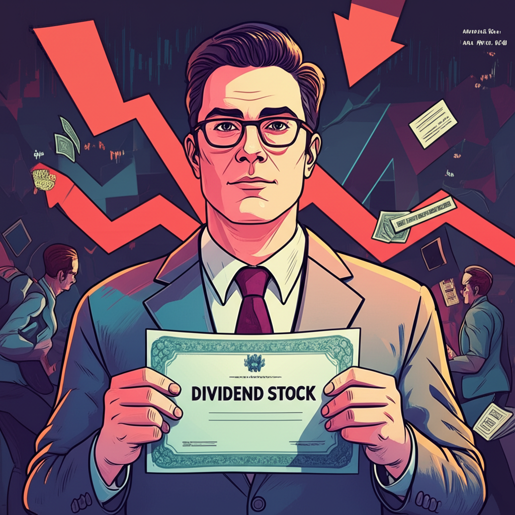 在波動市場中尋找穩定的投資者持有股息股票證書的插圖,象徵穩定性