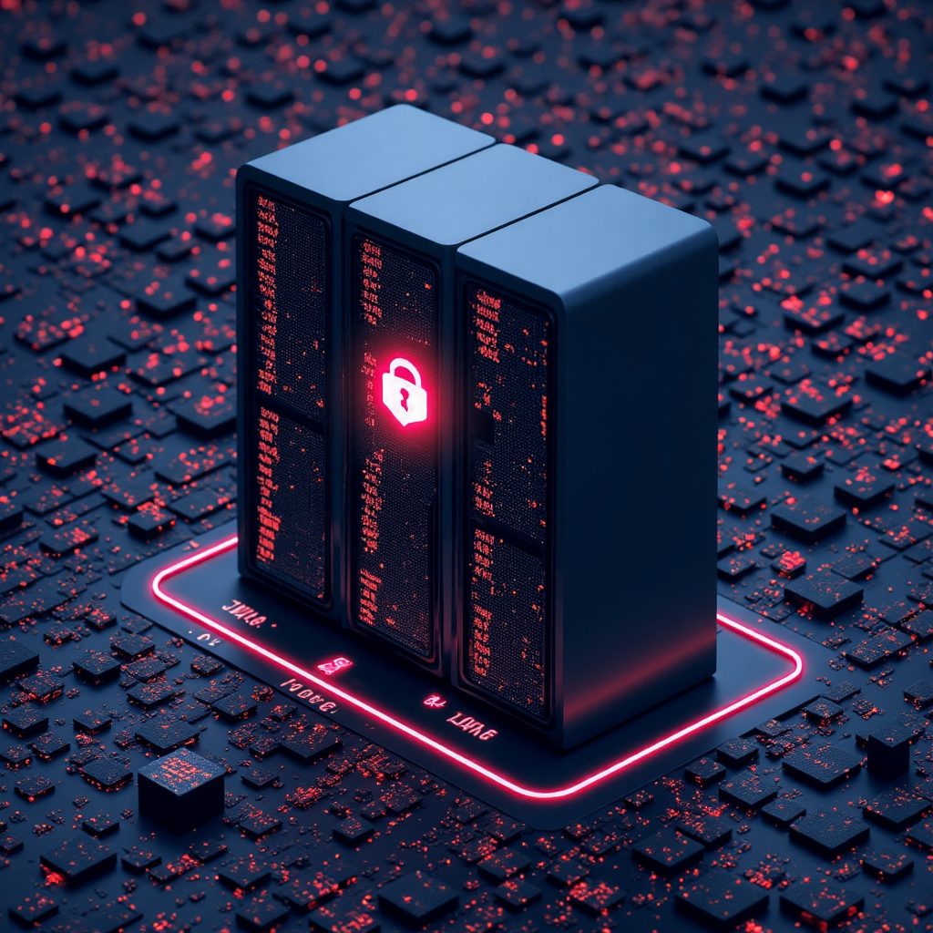 安全虛擬私人伺服器概念圖，閃爍電路與二進位碼疊加，象徵金融數據流與強大防護措施