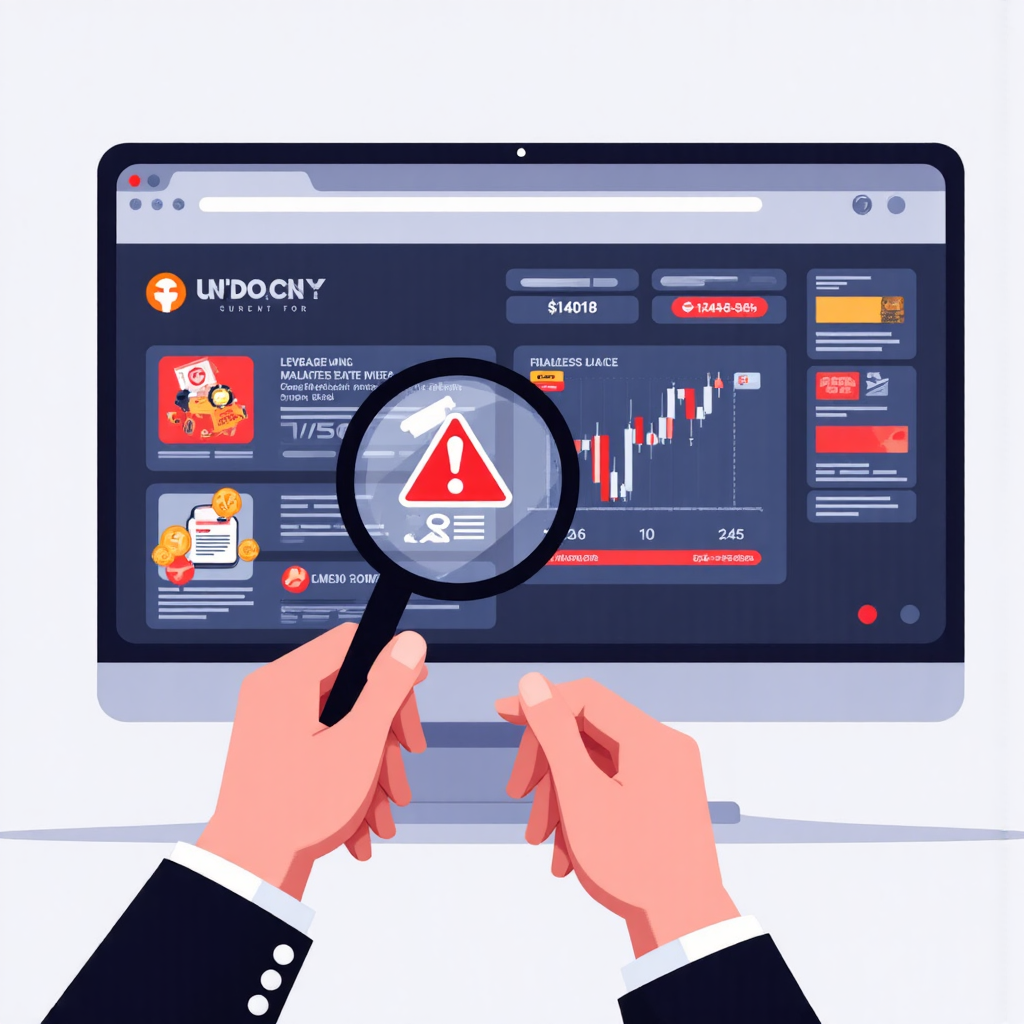 外匯交易平台風險警示的像素藝術插圖，放大鏡檢視槓桿陷阱與市場操縱紅旗