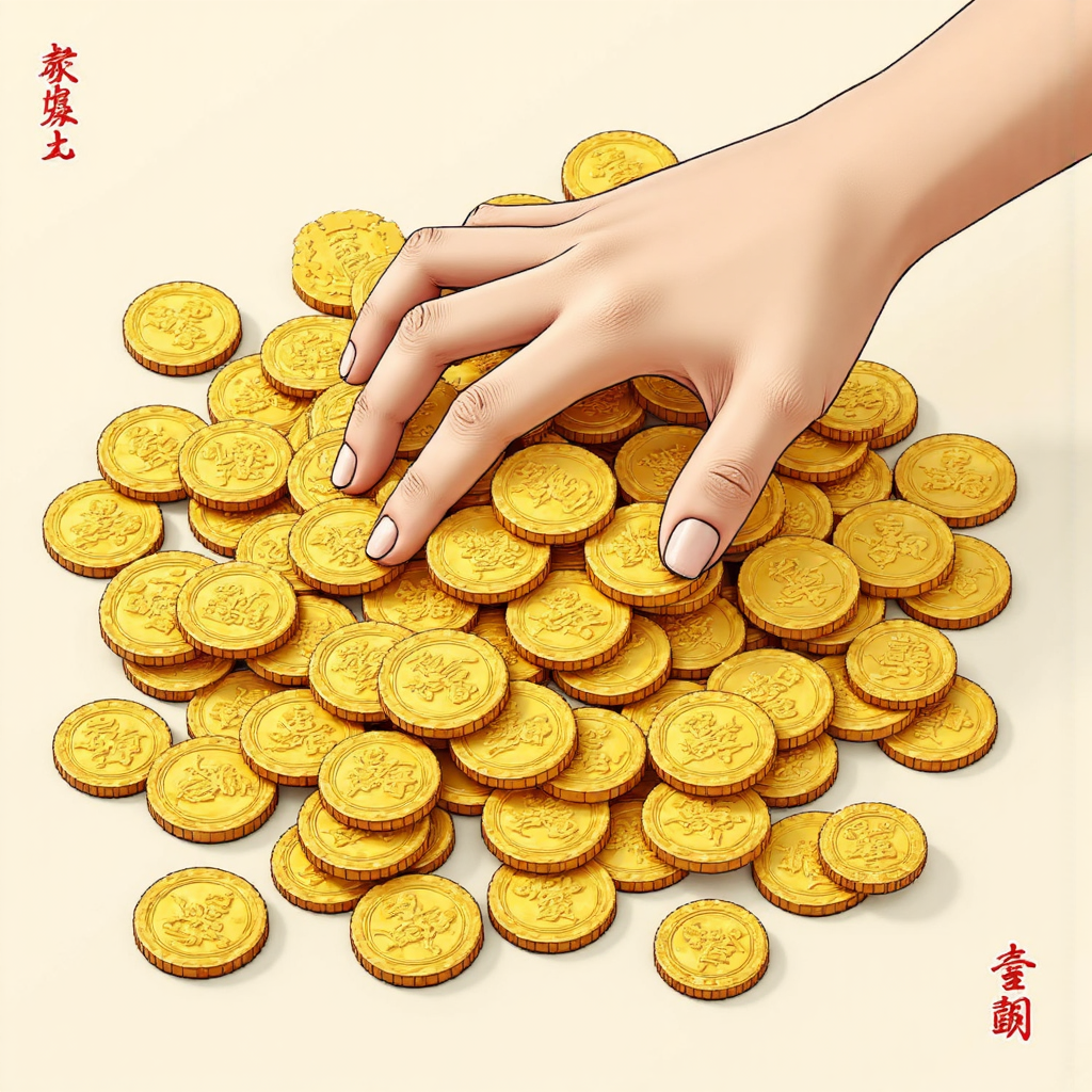 a creative illustration depicting a secure hand guarding a pile of golden coins and bars intertwined with Taiwanese currency symbols representing Taiwan's strategic gold reserve management an abstract representation of economic security