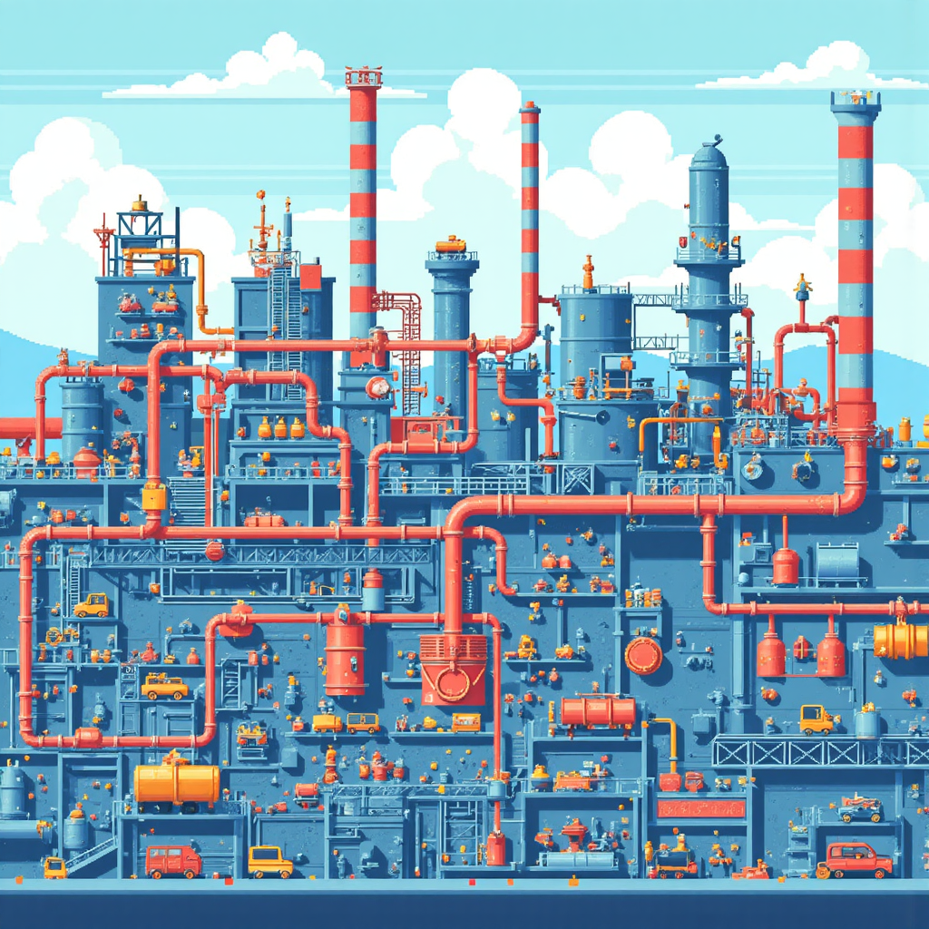 A conceptual illustration showing a chemical factory smoothly transitioning a traditional petrochemical catalyst stream into a high-tech electric vehicle battery material stream depicting precision and future growth in a clean vibrant style