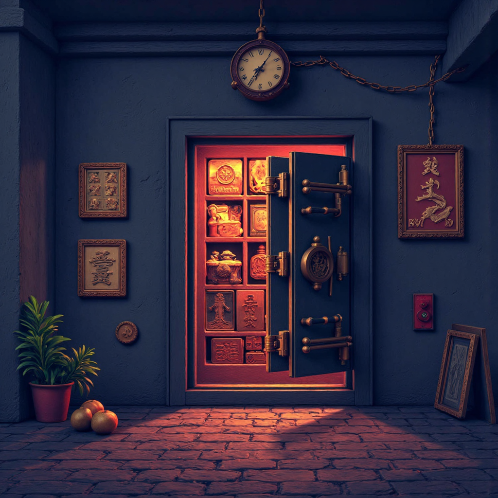 安全金融保險庫的藝術表示，展示發光貨幣符號與監管印章，代表如 Moneta Markets 的信賴外匯平台