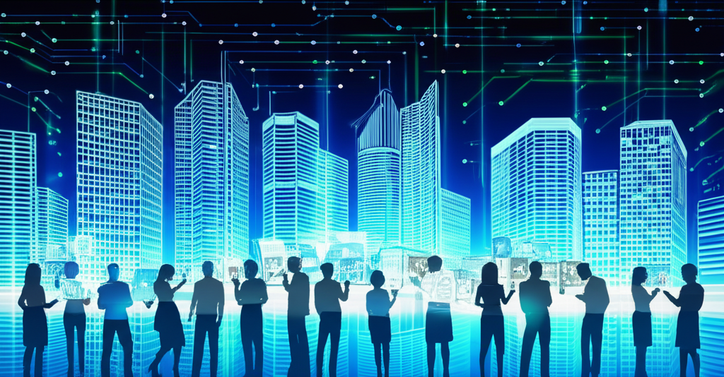 未來金融城市景觀中AI演算法處理資料流,投資者從智能投顧獲益