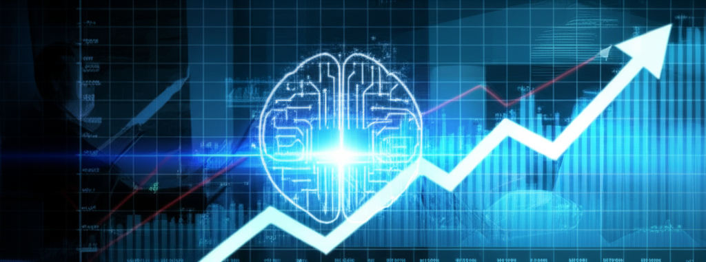 全球股市上漲趨勢與人工智慧創新圖示，象徵科技驅動的市場成長