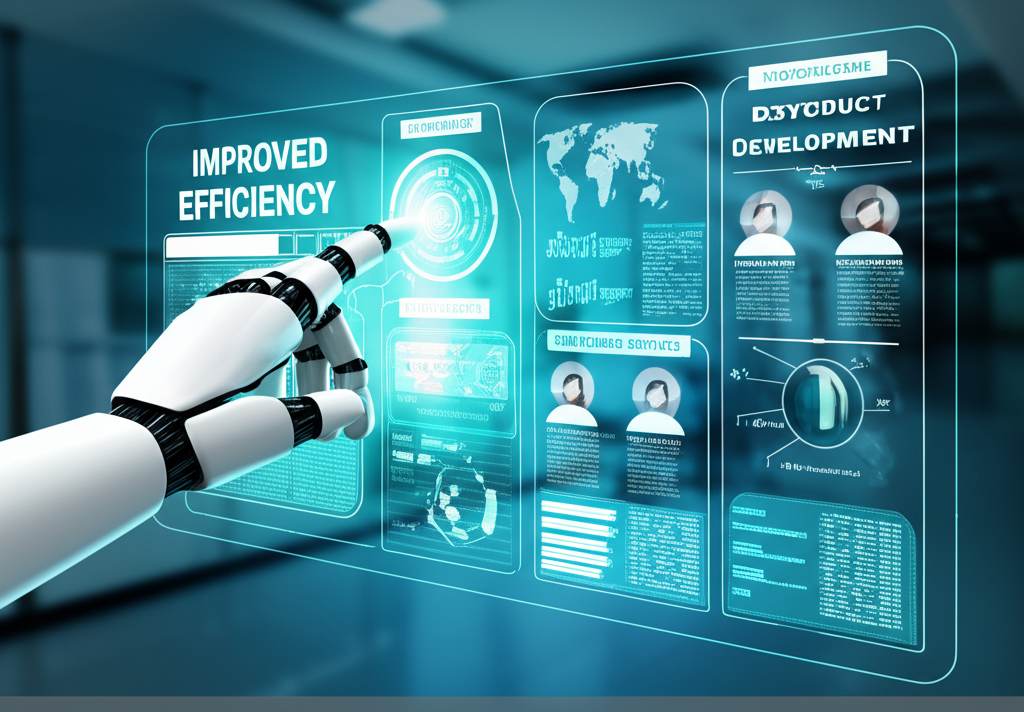 人工智慧在銀行環境中運作的插圖,展示效率提升與客戶服務