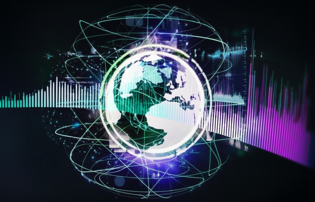 環繞地球的數位圖表與數據流