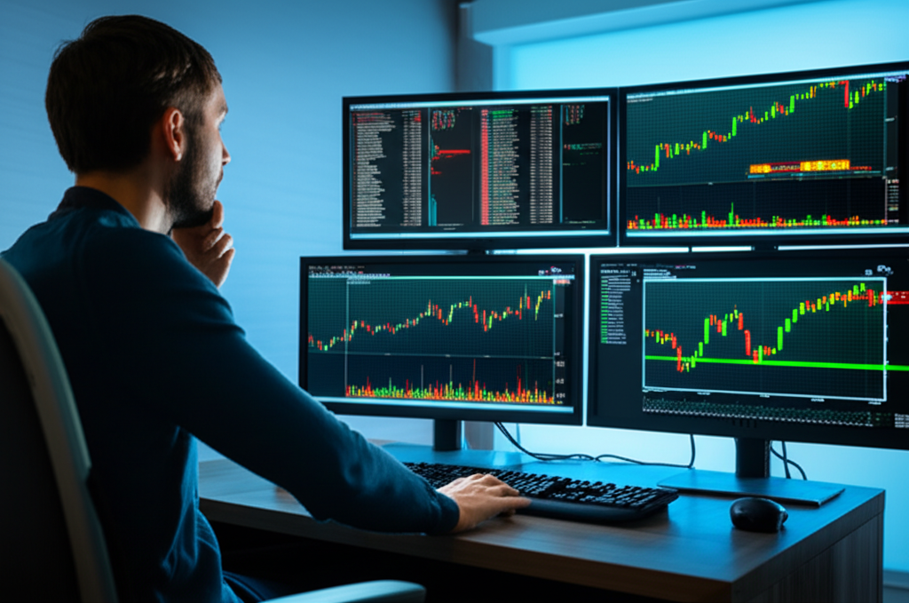 Trader using stop loss strategy in forex trading