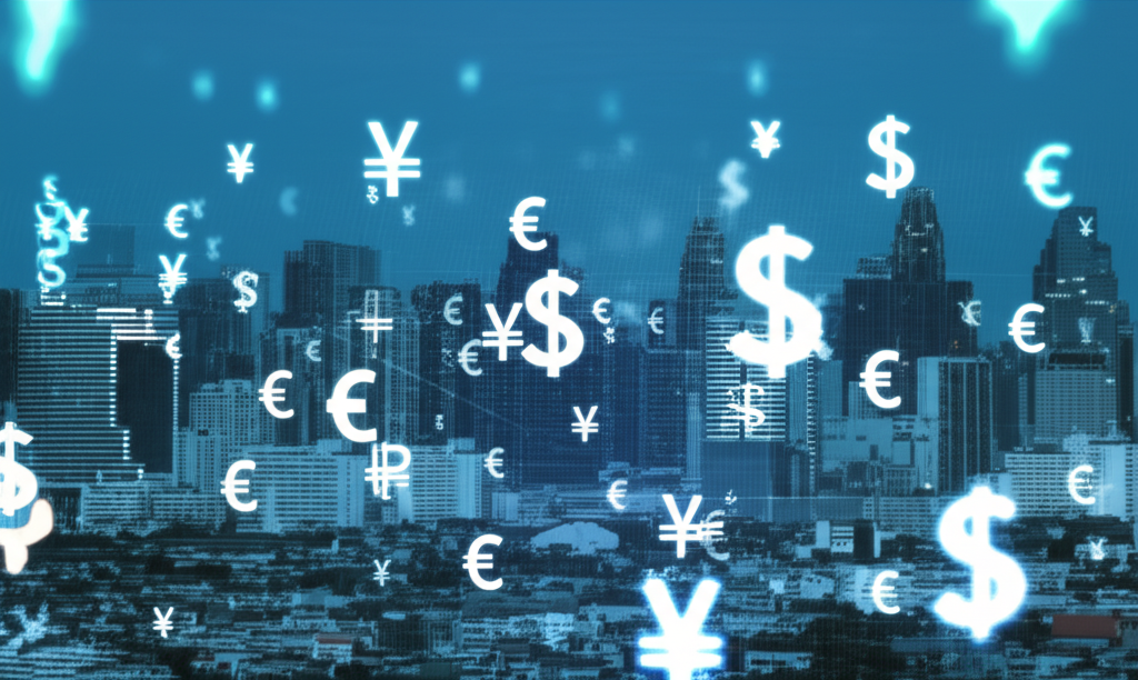 Thailand cityscape forex symbols illustration