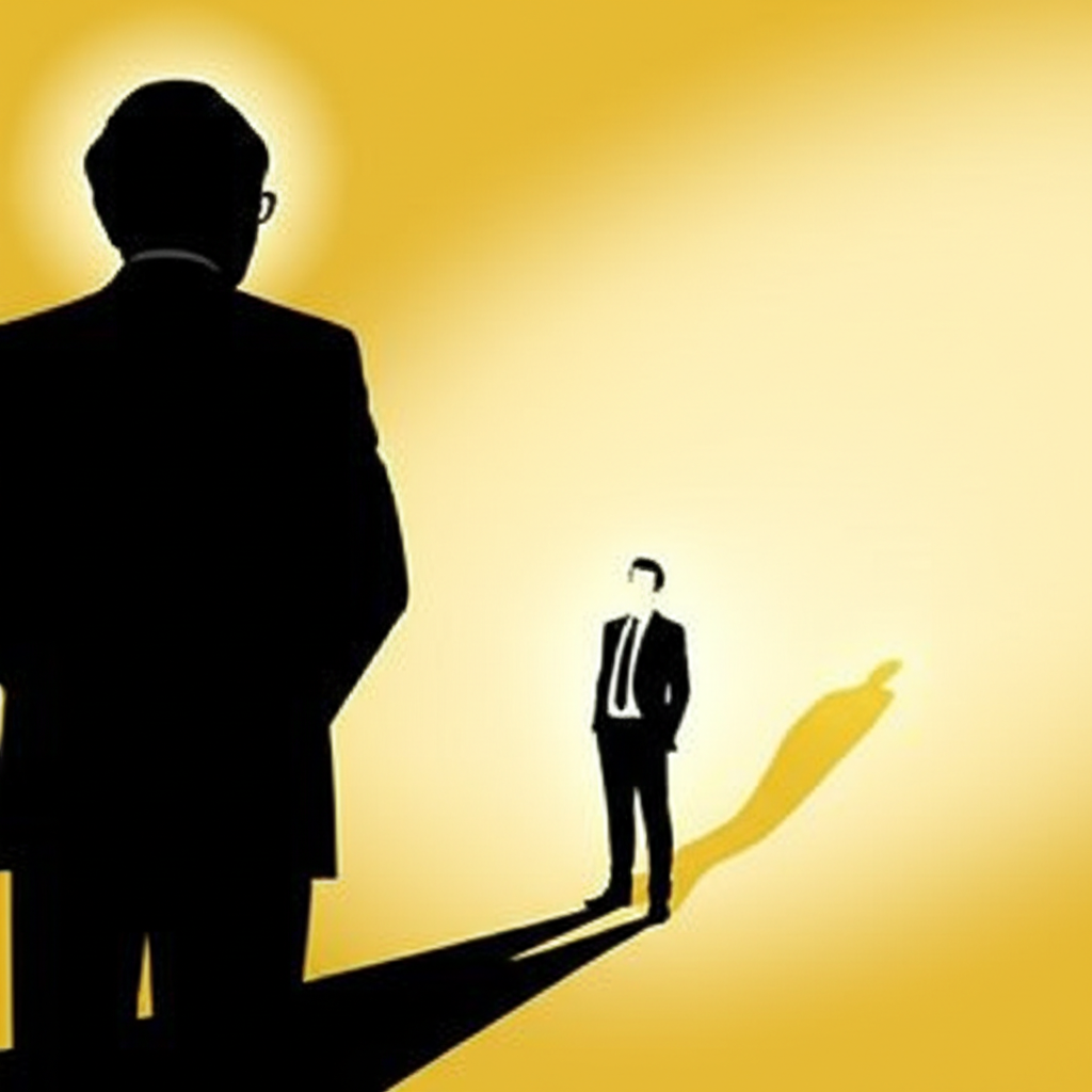 華倫·巴菲特標誌性身影投下長影，覆蓋年輕CEO，聚光燈照亮繼任挑戰，巴菲特周圍金色光環略微消退，象徵巴菲特溢價