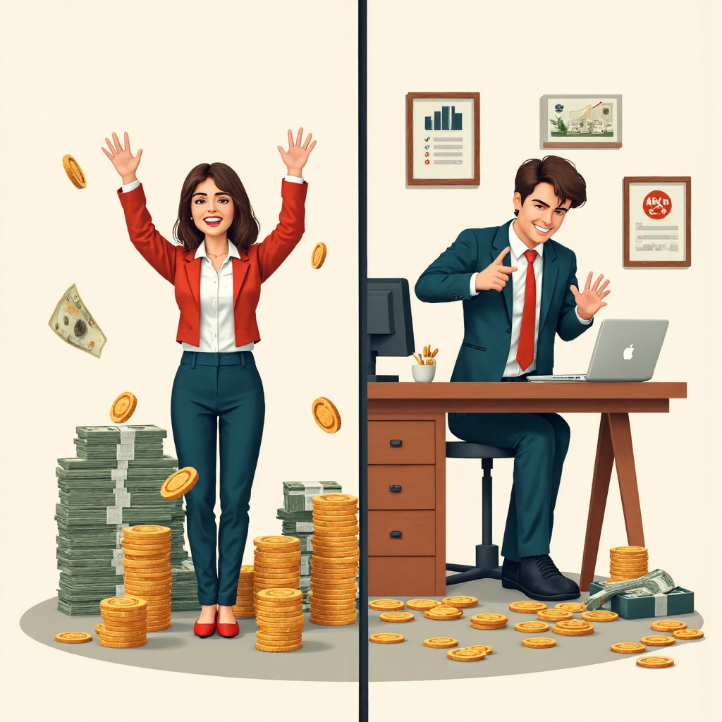 外匯投資成功與失敗對比的像素藝術插圖，慶祝獲利與市場崩盤後風險管理提示