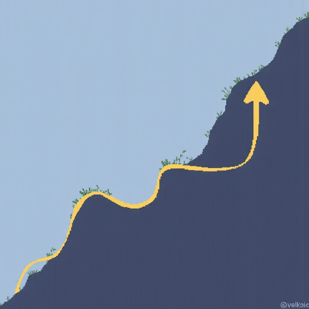 An illustration of a stock price chart with a clear upward gap highlighted a bright yellow arrow against a muted blue background evoking a sense of opportunity and growth