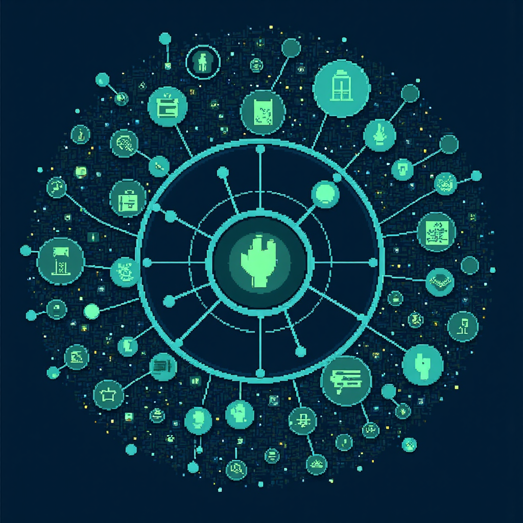 A stylized representation of financial market dynamics with interconnected nodes and arrows symbolizing trade flows and data analysis with a futuristic and abstract aesthetic cool blue and green tones