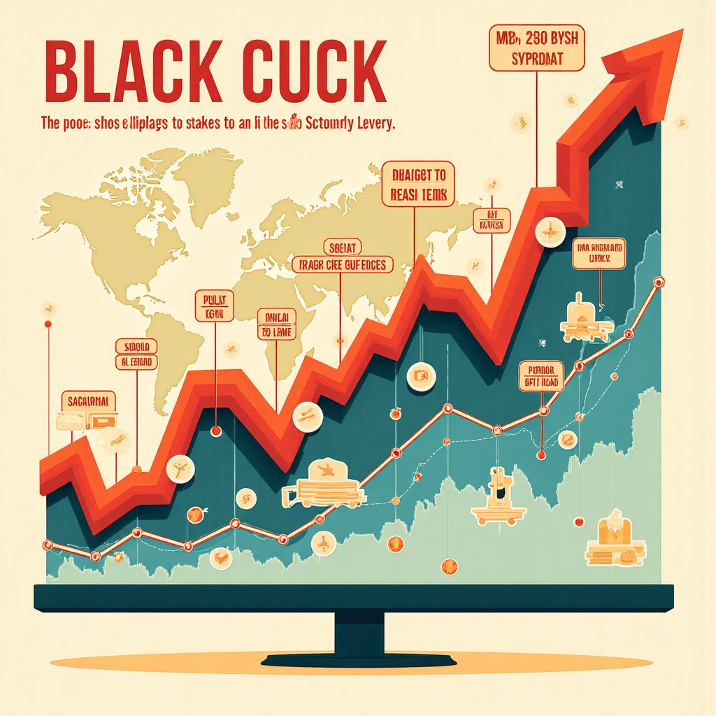 An illustration showing a stylized American stock market graph with key indices like S&P 500 and Nasdaq prominently displayed, evolving into a global map with connecting lines symbolizing market influence, rendered in a bright and optimistic color palette with a subtle vintage financial poster aesthetic