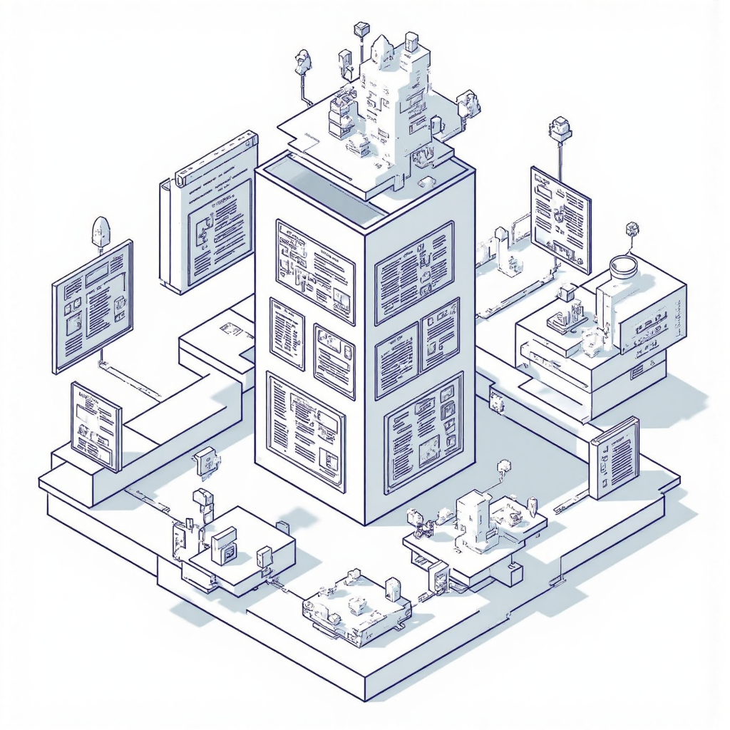 網站主題集群結構插圖，中央支柱周圍環繞連結衛星頁面