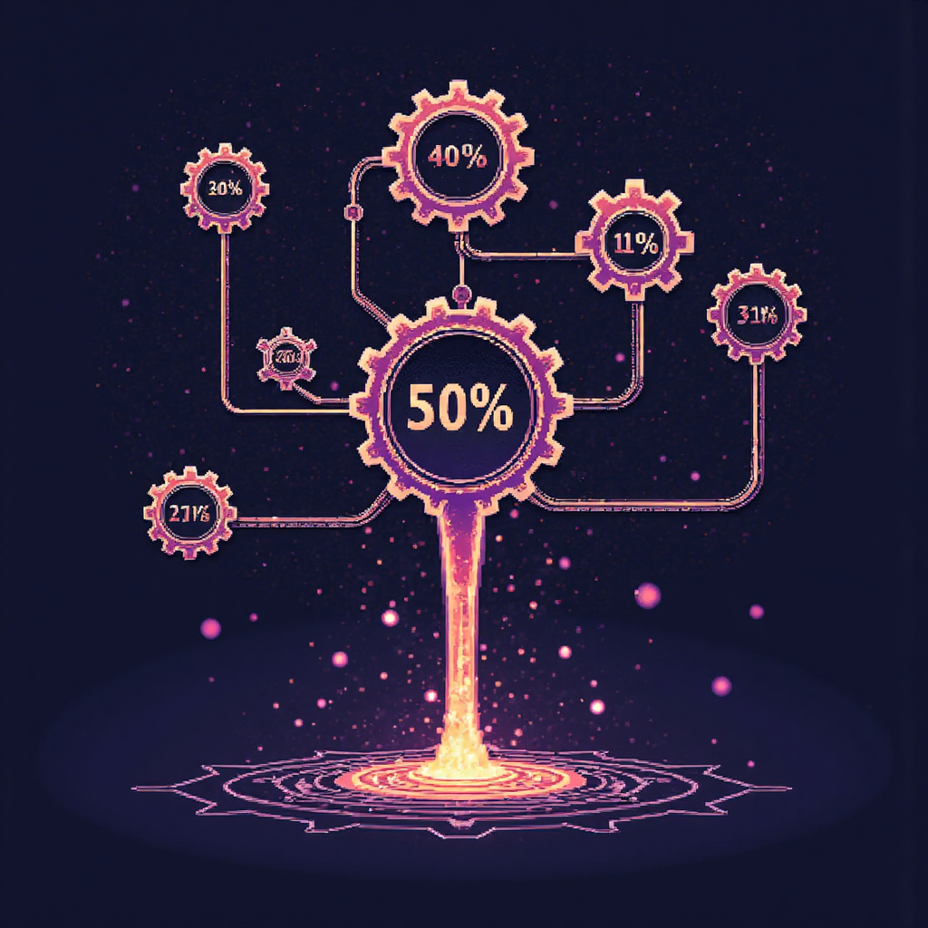 財務數據齒輪與流動液體示意圖，代表 MFI 指標的市場動能機制