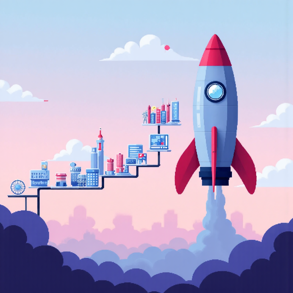 火箭發射伴隨成就圖表的插圖,象徵突破增長與指標驅動成功