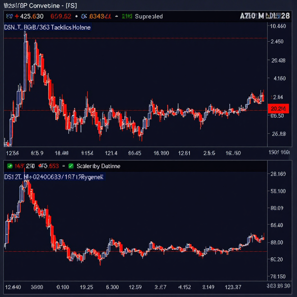 分裂畫面，一側顯示熊市股價趨勢向下箭頭，另一側 RSI 指標形成較低高點，營造明顯對比與視覺張力