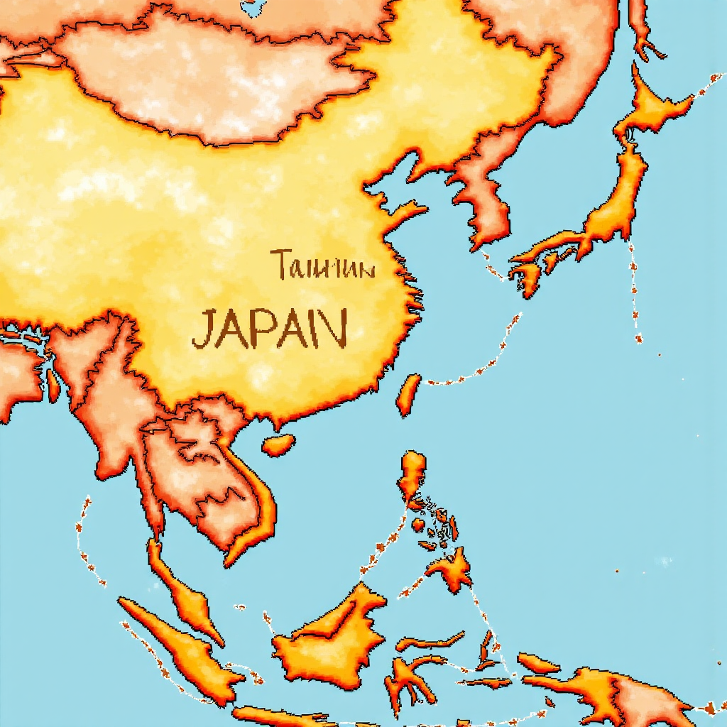 東亞地圖聚焦日本與台灣，連結金融流線並融入旅遊成本與投資機會的溫暖水彩風格插圖