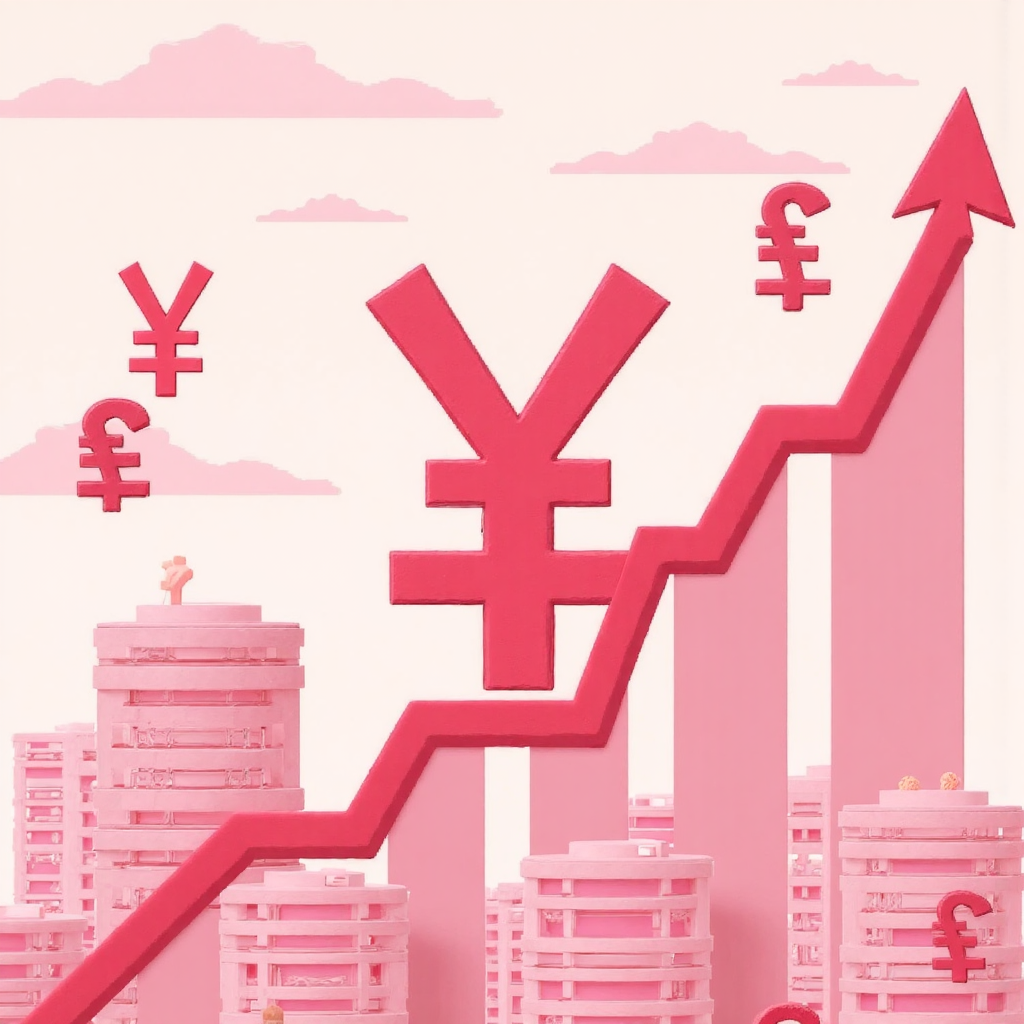 日圓貨幣符號浮現於上升通膨圖表中，伴隨利率上升圖示的柔和視覺化元素