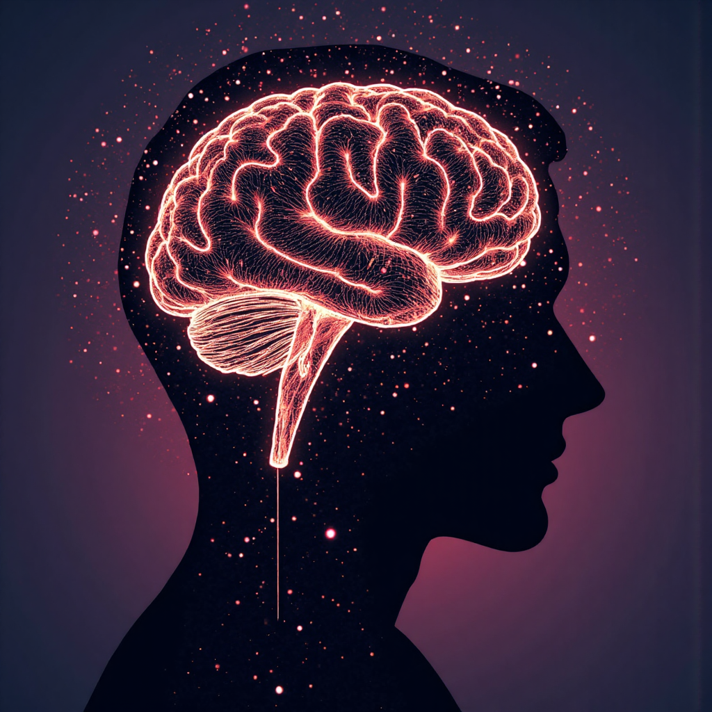 illustration of a digital brain with interconnected nodes representing semantic meaning and user intent bathed in soft warm light