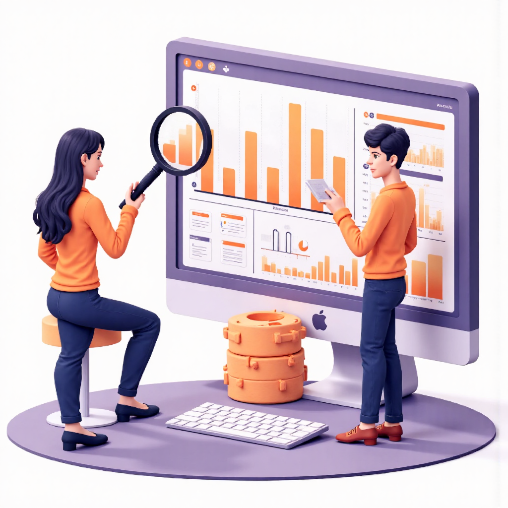 illustration of a simplified business dashboard with a magnifying glass focused on a growing graph representing gross profit margin with soft warm lighting