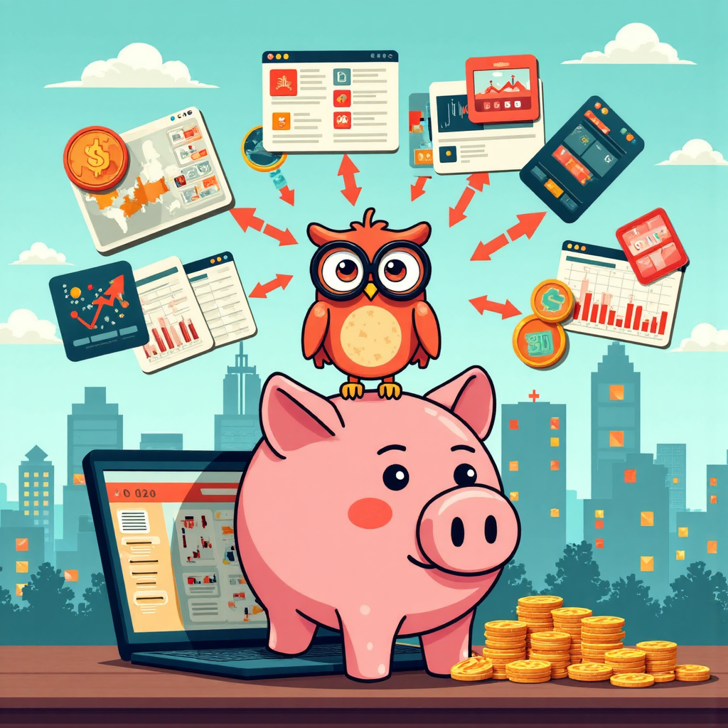 生動插圖展示多樣金融圖表與交易符號環繞豬仔撲滿,象徵投資安全與CFD交易機會