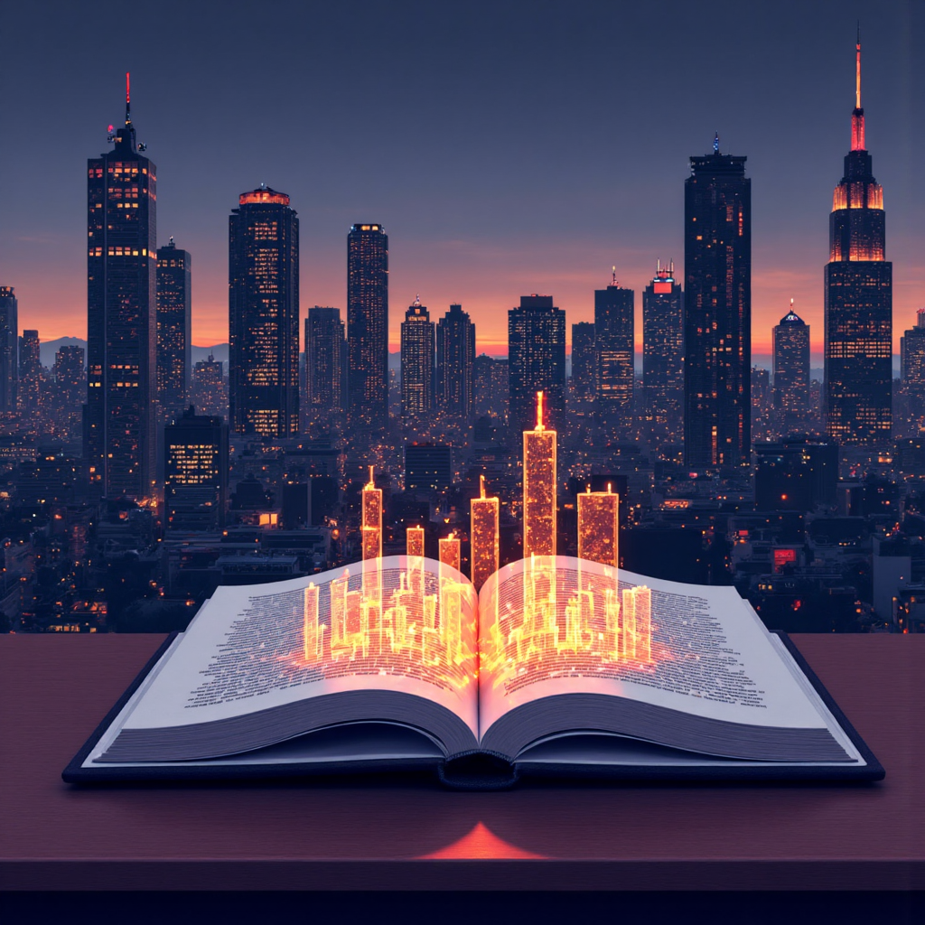 a vibrant illustration filled with glowing abstract representations of technology and finance intertwined representing the nasdaq index with a soft background glow