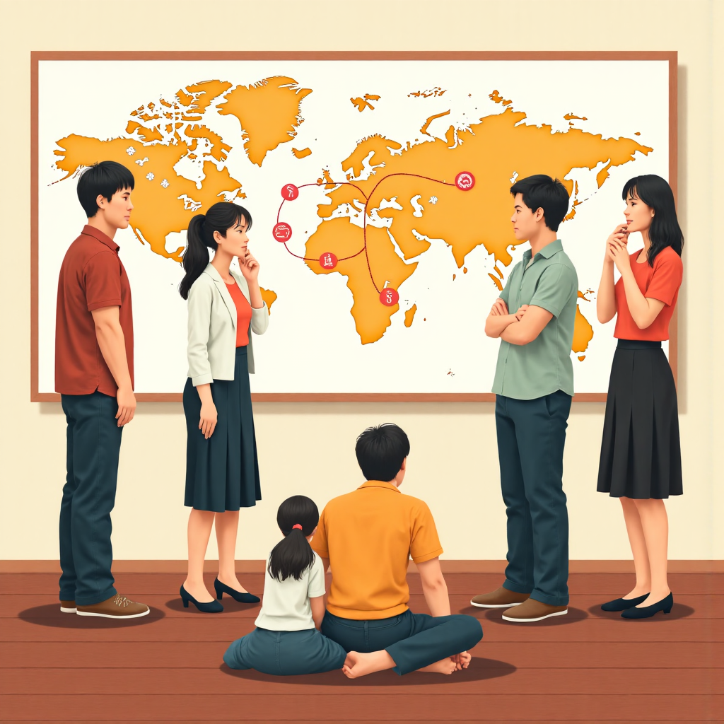 台灣人注視世界地圖上日本與台灣金融連結的像素藝術插圖，突顯日本利率變動的經濟影響