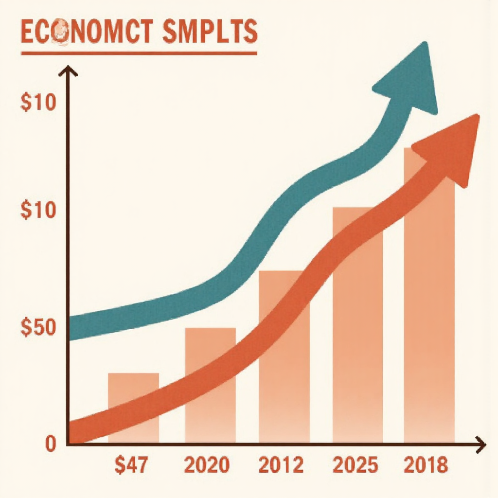 illustration of a detailed economic chart showing rising producer prices with stylized arrows and data points in a calm color palette
