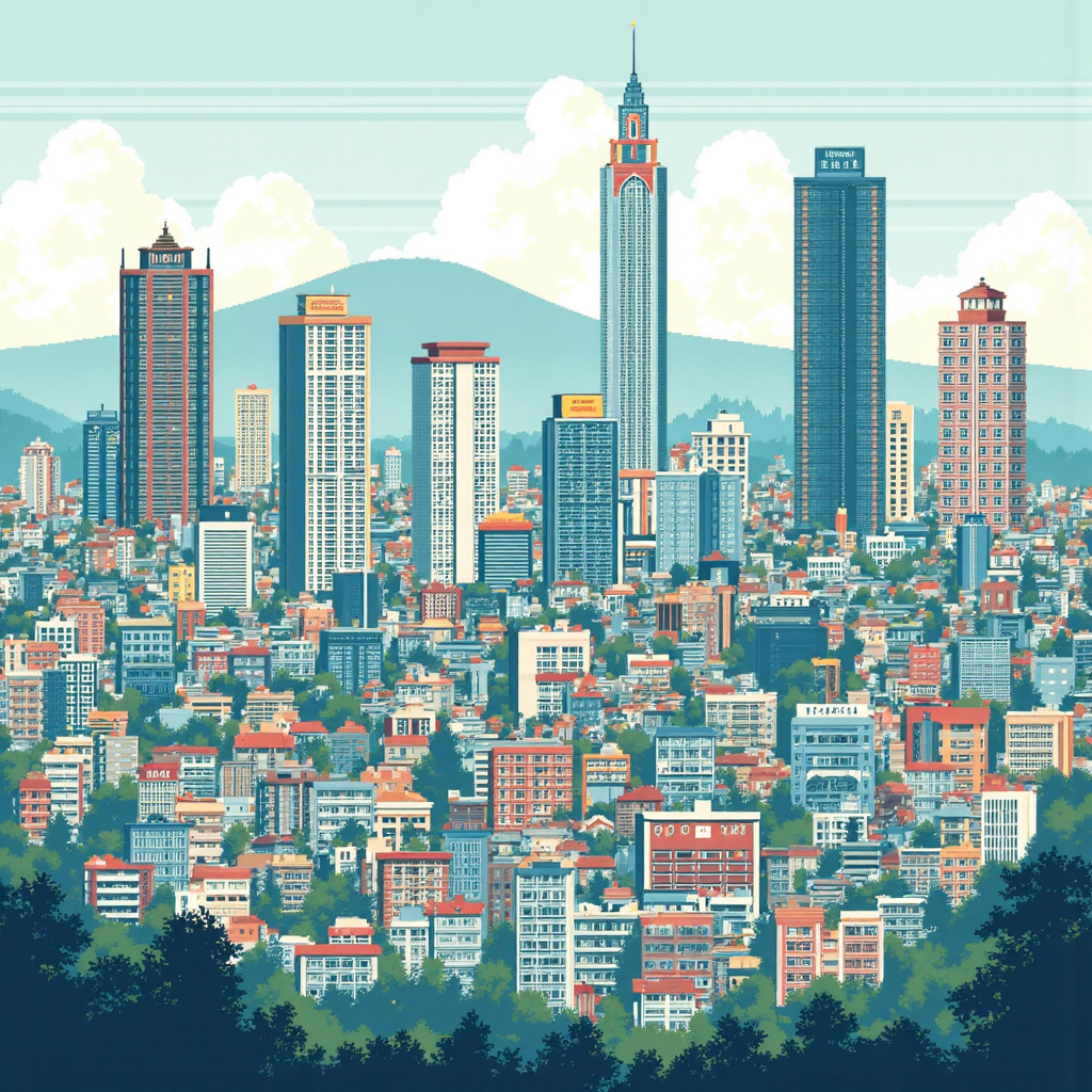 台灣城市景觀的插圖,疊加財務圖表與圖示,代表房地產與儲蓄險,融合成連貫的視覺敘事