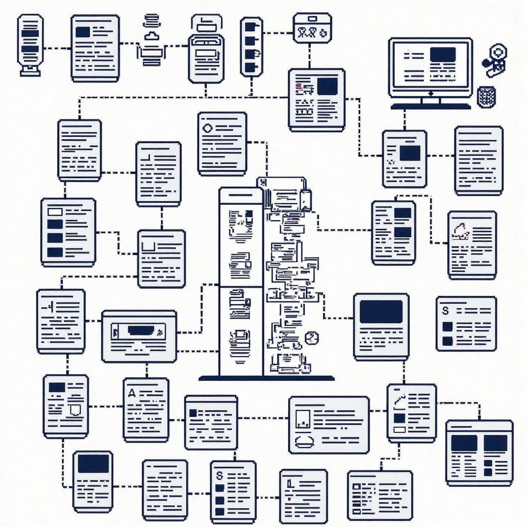 主題群集網站結構的百科式俯視圖，展示柱石頁面連結叢集內容